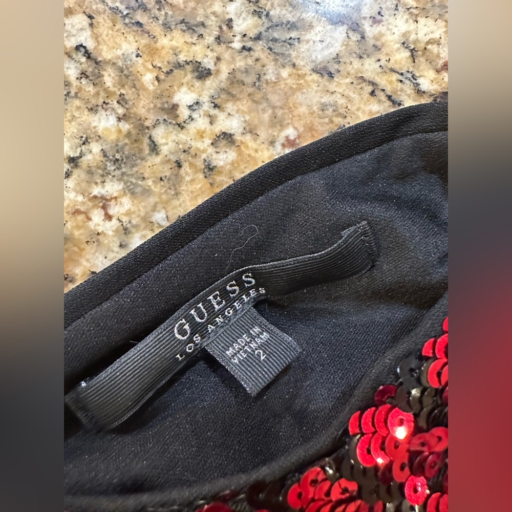 Guess Red Black Sequin Zebra Print Bodycon Open B… - image 5